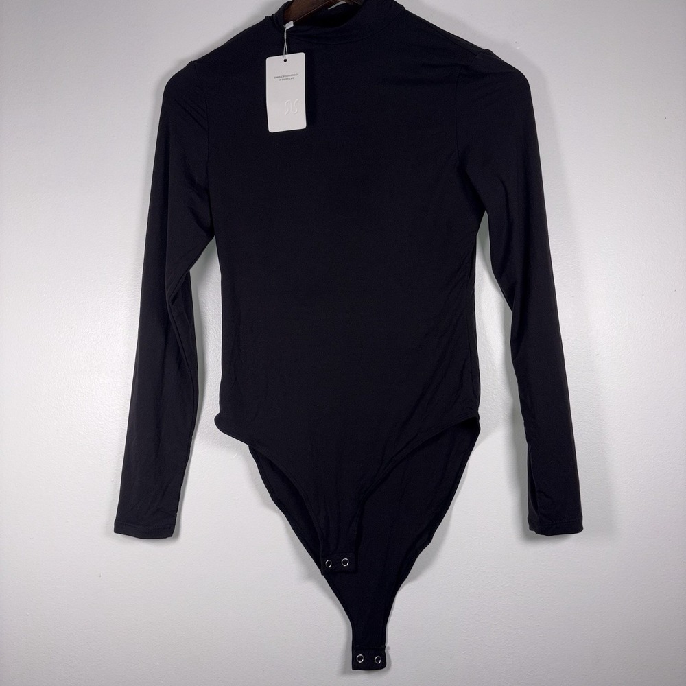 REORIA Women Black Turtleneck Long Sleeve Bodysuit Size Small